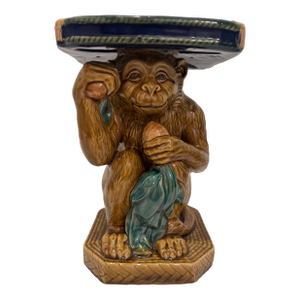 Vintage Majolica Monkey Figural Pedestal Stand