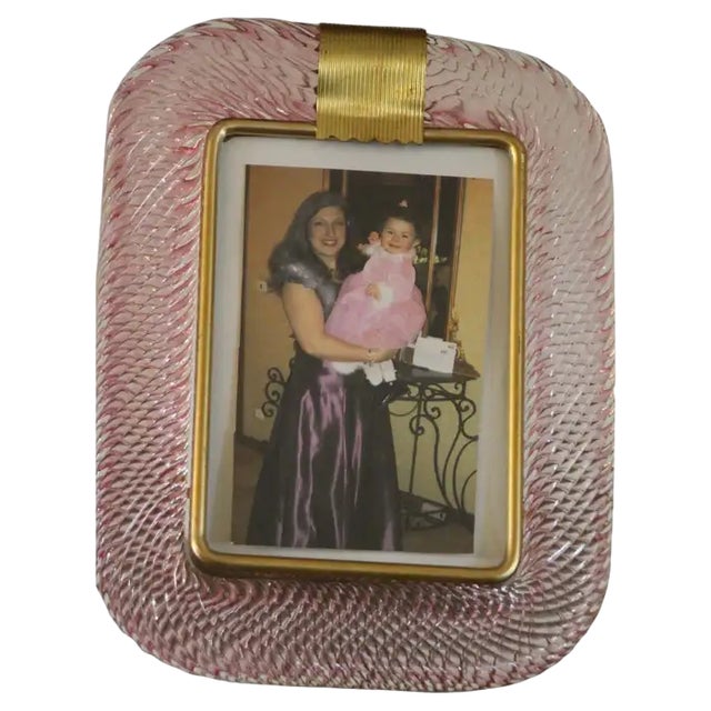 Pink Twisted Murano Glass and Brass Photo Frame from Barovier & Toso, 2000s For Sale