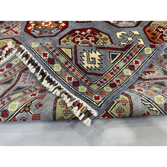 Slate Blue Philpa Bokhara Wool Rug With Elephant Foot Motifs, 4'11" X 6'5" For Sale - Image 10 of 15