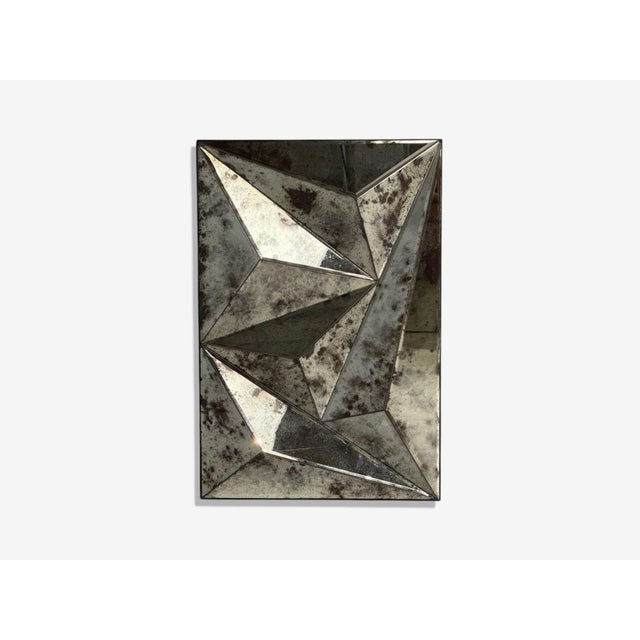 Venetian Geometric Wall Mirror, Distressed Beveled Glass, 21st C. This unique brutalist distressed wall mirror can be hung...