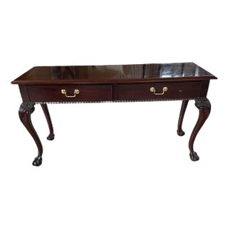 1990s Thomasville Inlaid Mahogany Chippendale Sofa Table. Wood Craved Entry Table Sofa Table Solid Wood. For Sale