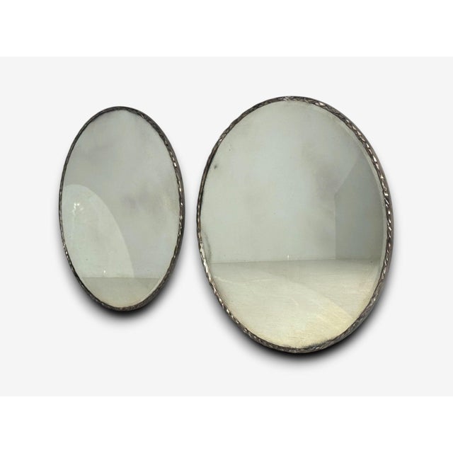 Brutalist Brutalist, Circular Wall Mirrors, Hammered Metal, Distressed Glass, 21st C. For Sale - Image 3 of 9