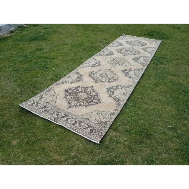 Hand Knotted Turkish Oushak Runner With Modern Tribal Style 3'11'' X 12'12'' For Sale - Image 10 of 10