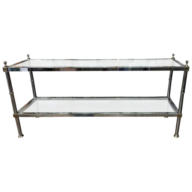 1970s Maison Jansen Style Chrome & Brass Accent Console For Sale - Image 5 of 5
