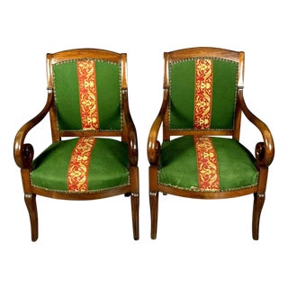 Empire Restoration Mahogany Armchairs with Petit Point Tapestry, Set of 2 For Sale
