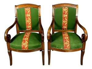 Empire Restoration Mahogany Armchairs with Petit Point Tapestry, Set of 2