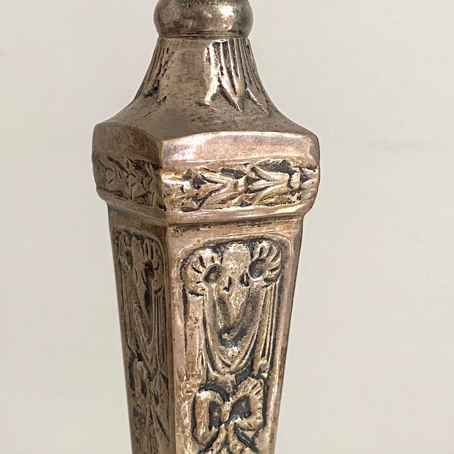 Metal Victorian Silver-Plated Metal Candlesticks, Set of 2 For Sale - Image 7 of 14