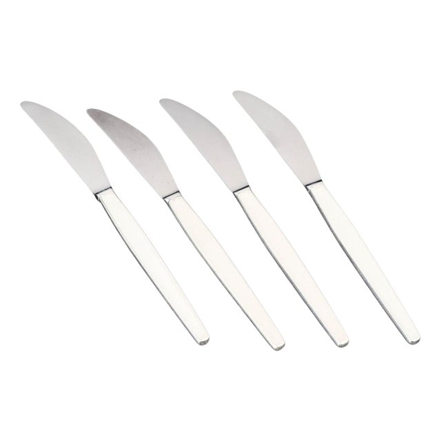 Cypress Lunch Knives in Sterling Silver and Stainless Steel by Georg Jensen, 1940s, Set of 4 For Sale
