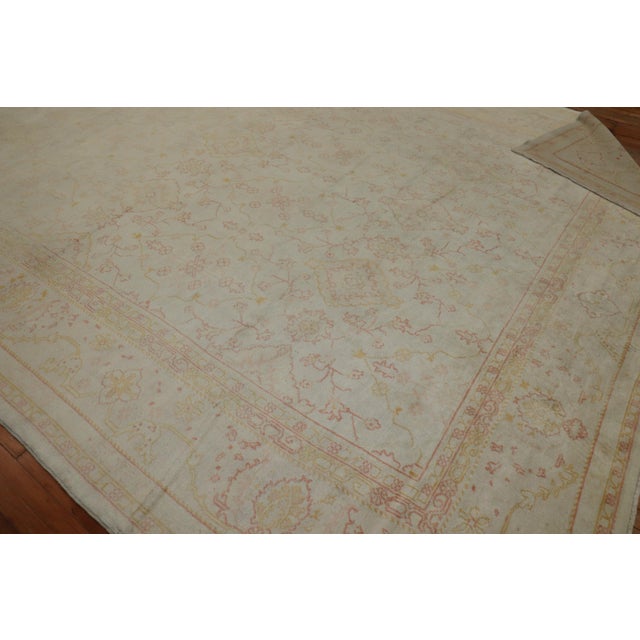 Textile Feminine Pale Cream Antique Turkish Oushak Rug, 20th Century - 11' x 15'3" For Sale - Image 7 of 18