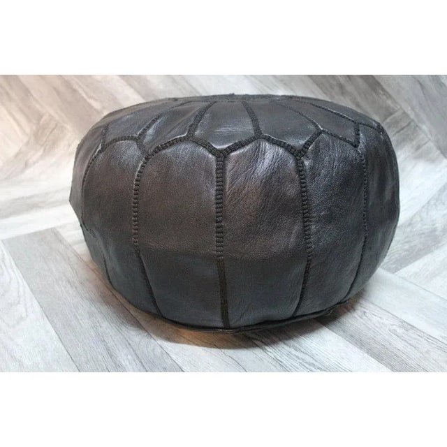Art Deco Moroccan Pouf Leather Ottoman Pouf Cover For Sale - Image 3 of 7