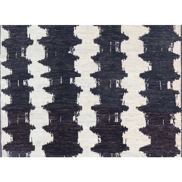 Black Modern Abstract-Modern Black and White Rug by Keivan Woven Arts 9'6 X 12'1 For Sale - Image 8 of 9
