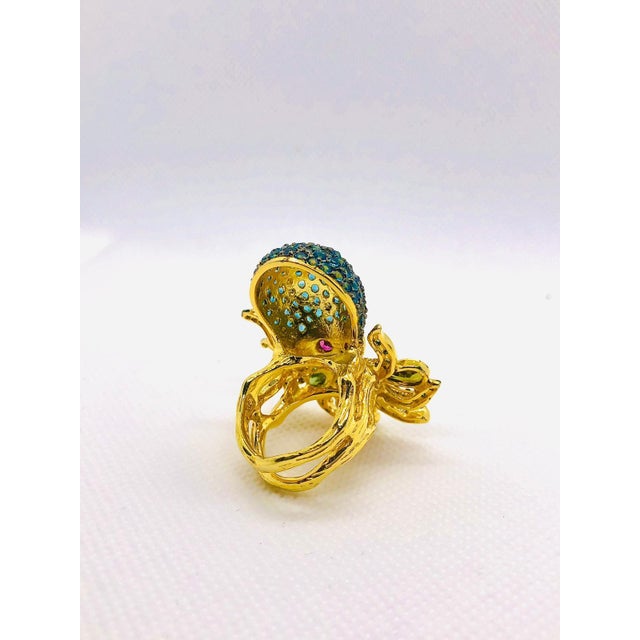 Bochic "Orient" Vintage Natural Blue Topaz & Tourmaline Ring Set 18K & Silver For Sale - Image 4 of 18