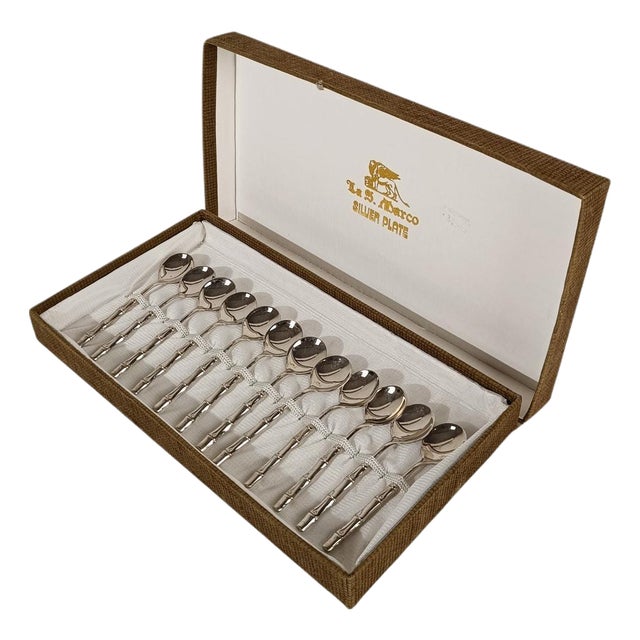 Vintage Hollywood Regency Silver Plate and Faux Bamboo Teaspoons, 1970s, Set of 12 For Sale