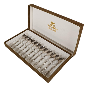 Vintage Hollywood Regency Silver Plate and Faux Bamboo Teaspoons, 1970s, Set of 12
