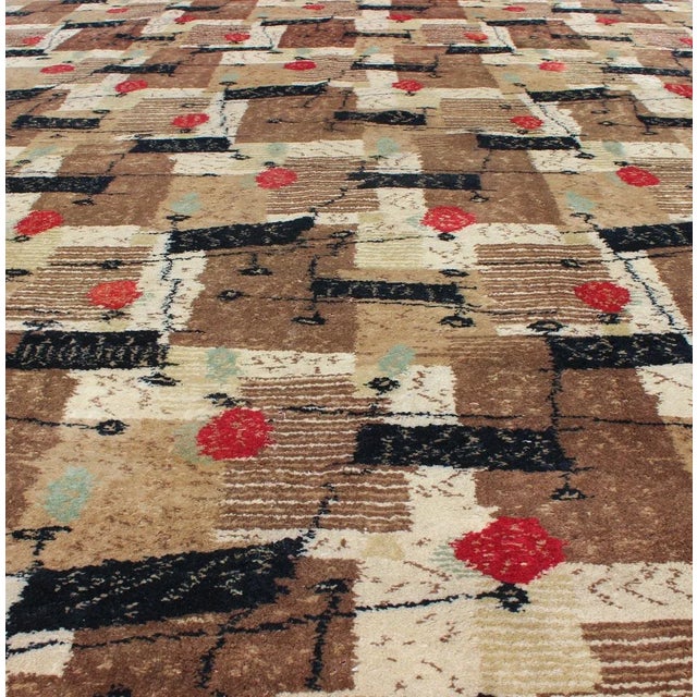 Mid 20th Century Mid-Century Modern Rug With Jagged Stripes and Block Design in Brown and Red For Sale - Image 10 of 12