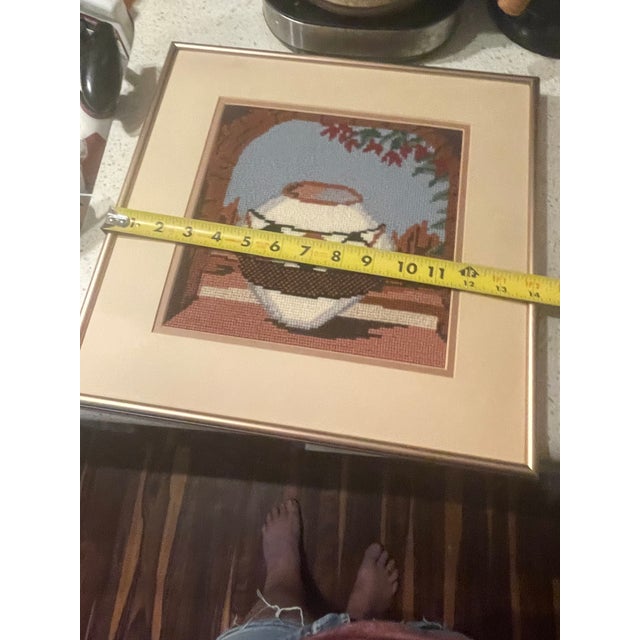 Textile Vintage Needlepoint Pottery Native American Picture For Sale - Image 7 of 7