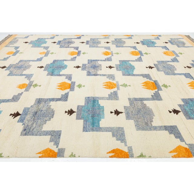 Abstract Geometric Hand-Knotted Modern Moroccan Style Wool Rug 10x15 For Sale - Image 9 of 12
