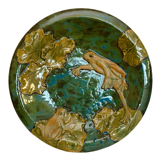 Global Views Glazed Earthenware Frog and Lily Pad Decorative Plate For Sale