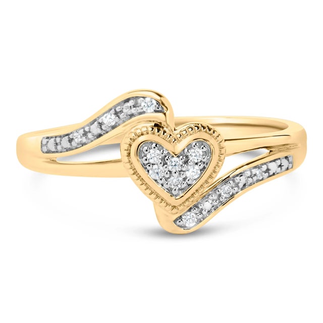 14K Yellow Gold Plated .925 Sterling Silver Diamond Accent Filigree Heart Promise Ring (I-J Color, I3 Clarity)- Size 6 For Sale