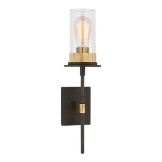 Ray Booth for Visual Comfort Signature Beza Medium Tail Sconce in Warm Iron and Antique Brass with Clear Glass For Sale