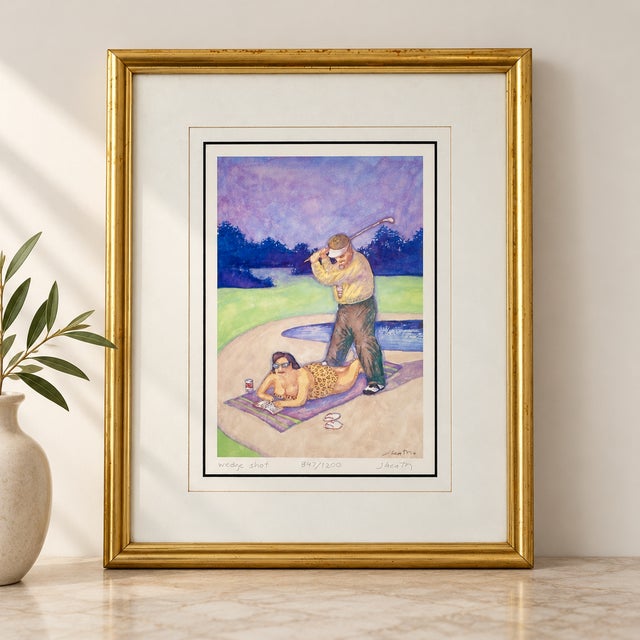 A whimsical limited-edition golf print by American artist Jonathan Heath, titled Wedge Shot. Heath is known for his...