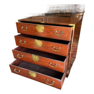 Asian Style Tansu Chest in Lacquered Wood With Brass Hardware For Sale