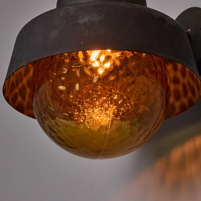 1970s Patinated Metal and Textured Amber Glass Outdoor Sconce Attributed to Hans Agne Jakobsson For Sale - Image 14 of 17