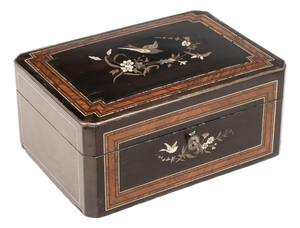 19th Century Napoleon III Marquetry Box, Mother of Pearl Inlay