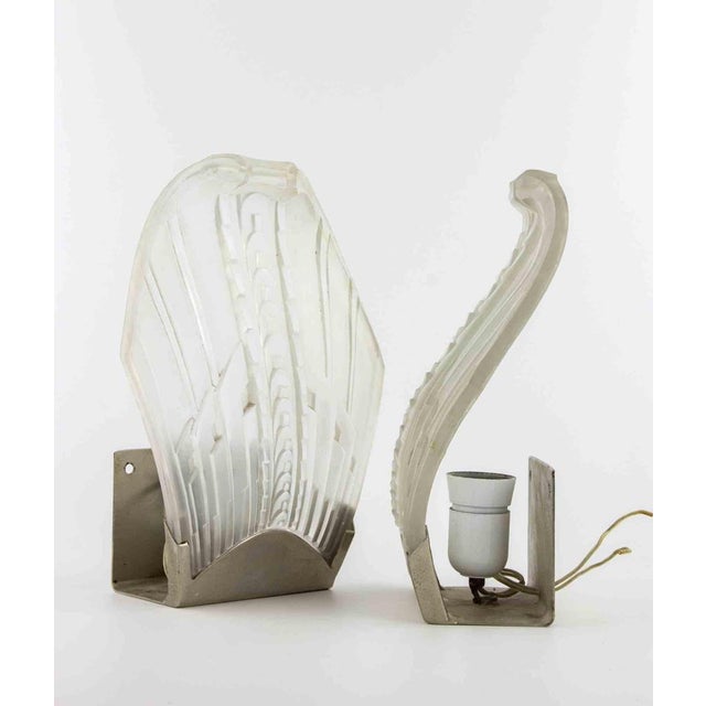 Art Deco French Sconces in Metal and Art Glass, 1940s, Set of 2 For Sale - Image 9 of 14