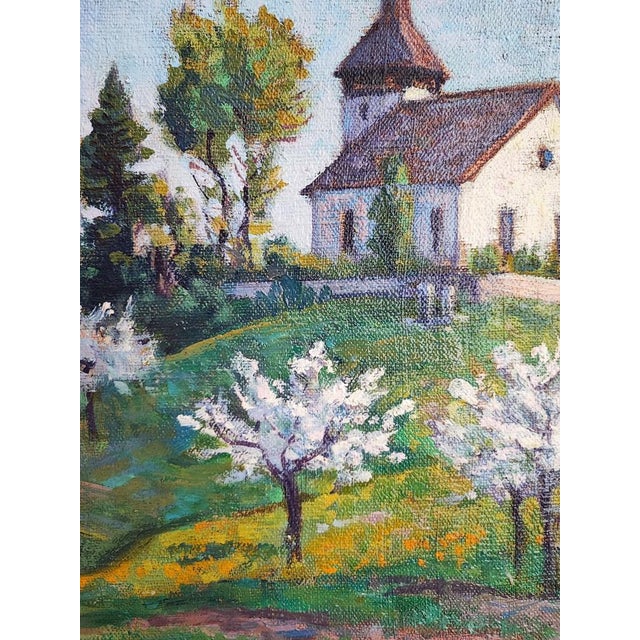 François Gos, Paysage de printemps avec une chapelle, Oil on Canvas, Framed For Sale - Image 6 of 11