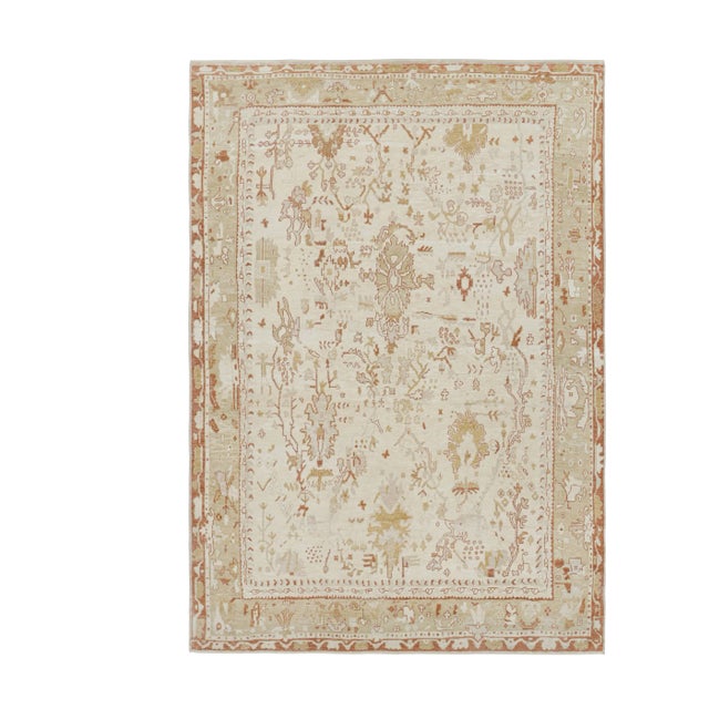 Rug & Kilim’s Oushak Style Rug in White With Gold Floral Patterns For Sale