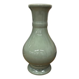 Green Ceramic Vase with a Bold Round Baluster Form For Sale