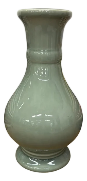 Green Ceramic Vase with a Bold Round Baluster Form