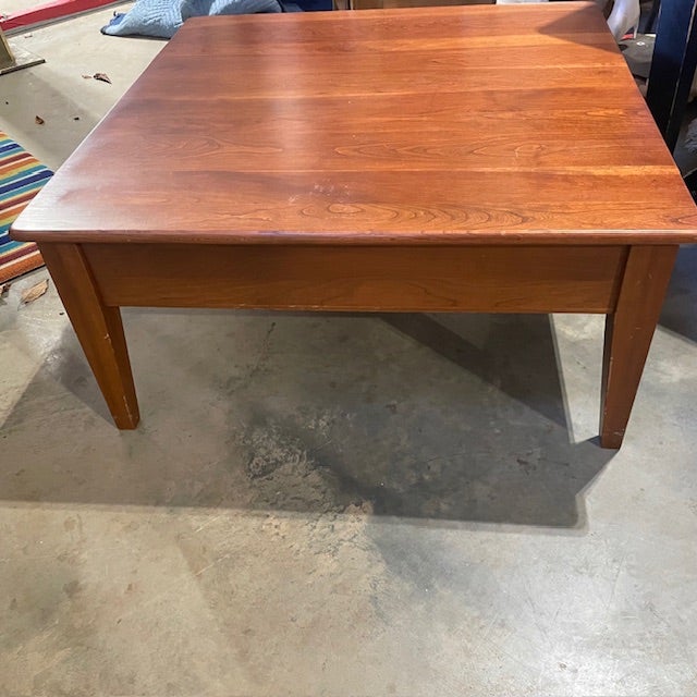 Vintage S. Bent & Bros Square Brown Wooden Coffee Table W/ Single Drawer For Sale - Image 4 of 14