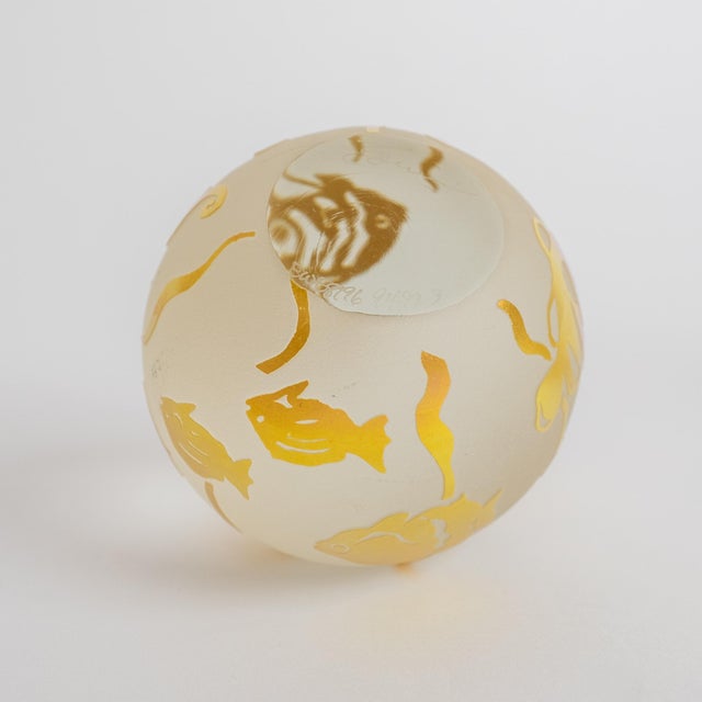 Pair of Signed Mid-Century Modern Art Glass Paperweights – “Gold in the Sea” Design For Sale In New York - Image 6 of 6