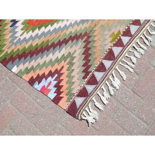 Mid 20th Century Handmade Turkish Antalya Kilim Diamond Design Area Rug For Sale - Image 6 of 11