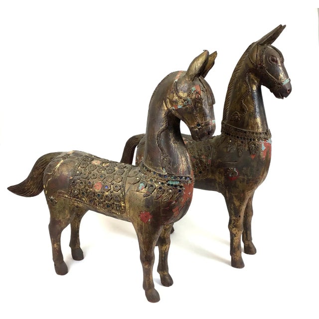 Tribal Museum Tibetan Wood Horses - a Pair For Sale - Image 3 of 13