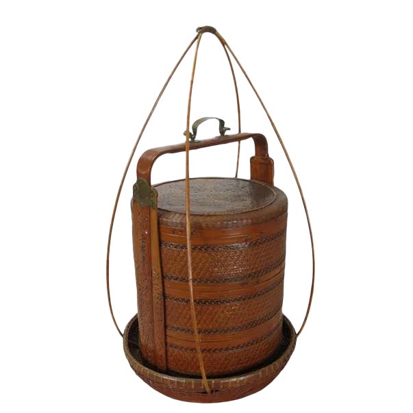 Early 20th Century Antique Chinese Bamboo Food Box For Sale