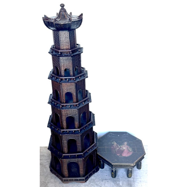 Rare Anglo-Indian Painted Pagoda with Original Miniature-Decorated Stand For Sale In West Palm - Image 6 of 18