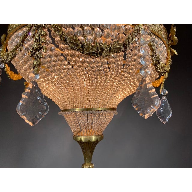Metal 1970s French Louis XVI Gold Bronze Chandelier 4Lt For Sale - Image 7 of 14