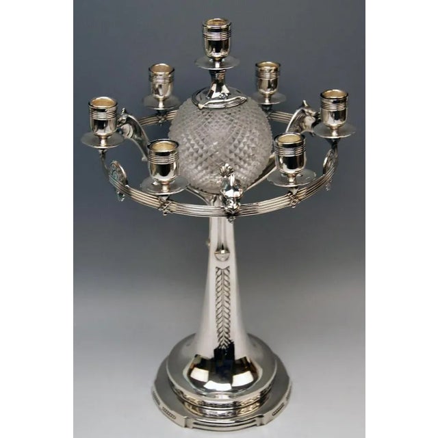 Silver plated pair of candelabras and centerpiece (centrepiece) made by German manufactory, made circa 1915-1920...