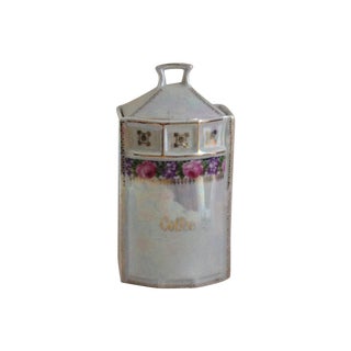 Vintage Luster Ware Porcelain Coffee Container W/Lid Floral Design For Sale