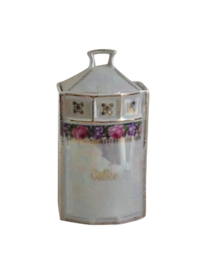 Vintage Luster Ware Porcelain Coffee Container W/Lid Floral Design