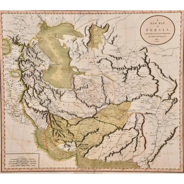 Traditional Persia & Afghanistan: A Framed Hand-Colored 17th Century Map by John Cary, 1801 For Sale - Image 3 of 10