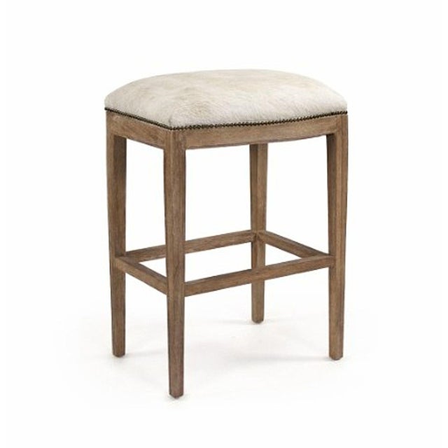 Farmhouse Cora Nailhead Bar Stool - Soft Brown Cowhide For Sale - Image 3 of 3