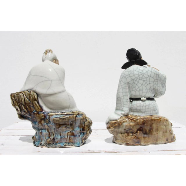 1900s Shiwan Mudman Glazed Earthenware Figurines - Set of 2 For Sale - Image 4 of 13