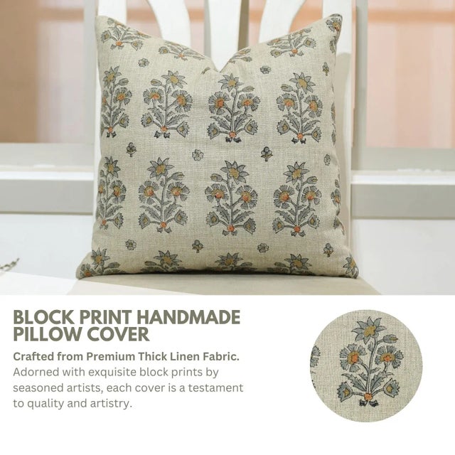 Not Yet Made - Made To Order Fabdivine Block Print Design , 12"x20", Thick Linen Pillow Cover, Sadabahar For Sale - Image 5 of 6