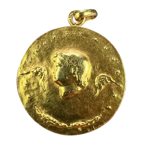 French Monnaie De Paris 18k Yellow Gold Angel of Peace Medal Pendant, 1960s