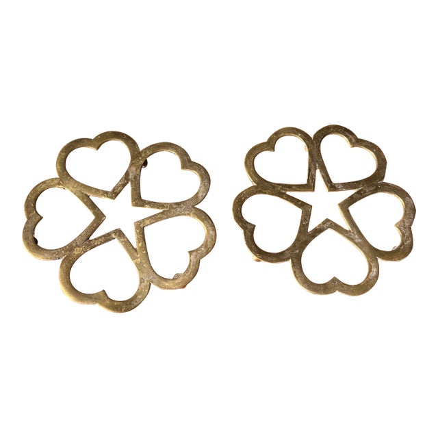 1970s Pair of Brass Four Leaf Clover Trivets For Sale