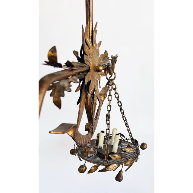 Mid 20th Century Mid 20th Century Italian Gilt Floral Tole Hanging Scales of Justice Chandelier For Sale - Image 5 of 8